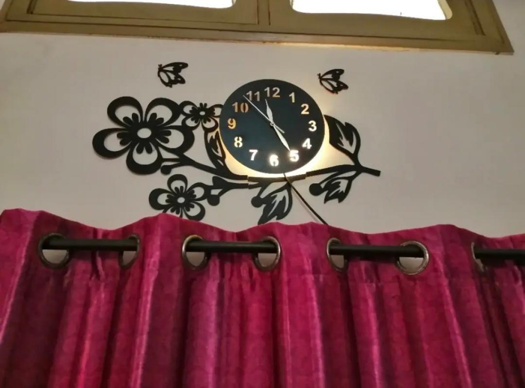 Floral Wall Clock with LED Light Modern Decorative Design