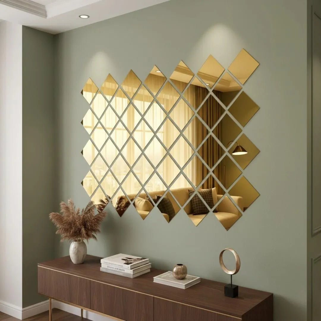 Geometric Diamond Wall Mirror Tiles Modern Home Décor