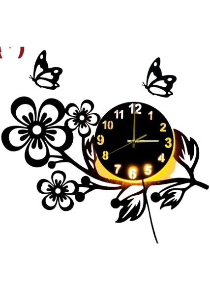 Floral Wall Clock with LED Light Modern Decorative Design
