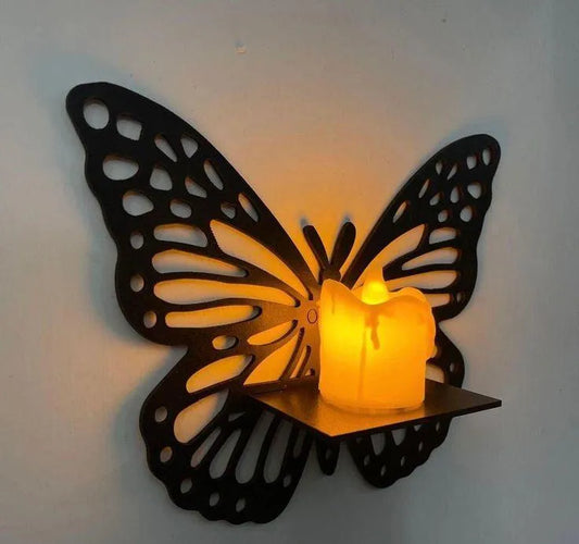 3C  pcs Butterfly Wall Candle Holder Decorative Metal Art Light