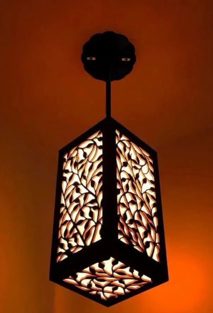 Elegant Leaf Pattern Hanging Lantern Warm Ambient Light