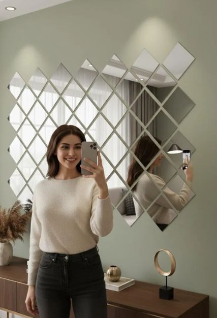 Geometric Diamond Wall Mirror Tiles Modern Home Décor