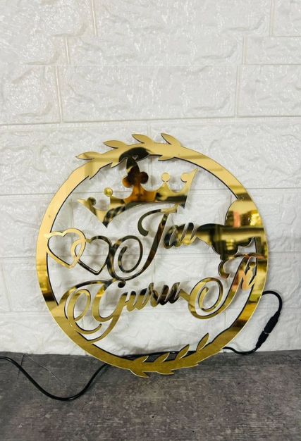 Personalized Gold Mirror LED Name Sign with Crown & Hearts