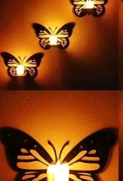 3C  pcs Butterfly Wall Candle Holder Decorative Metal Art Light